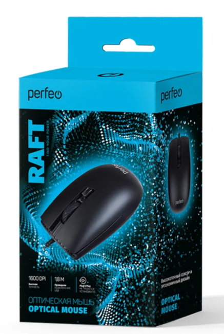 Perfeo мышь оптическая, "RAFT", 4 кн, DPI 800-1600, USB, чёрн. Perfeo PF_B4897