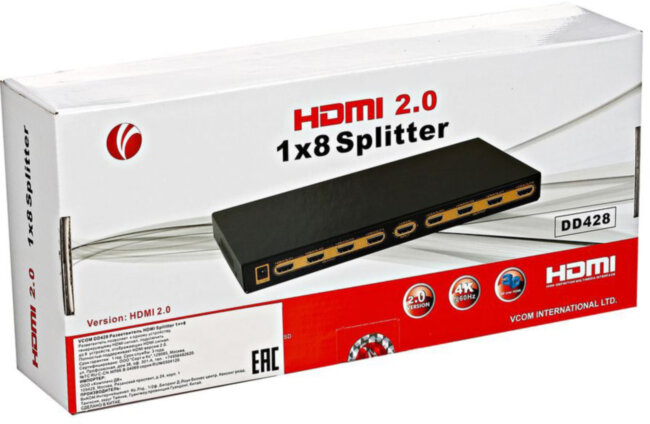 Разветвитель VCOM <DD428> HDMI Splitter (1in -> 8out, ver2.0) VCOM HDMI Splitter (1in — 8out, ver2.0)