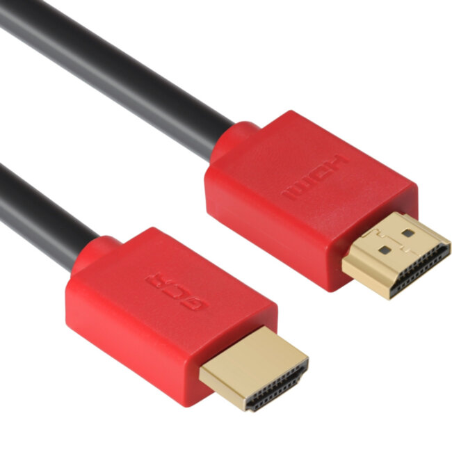 GCR Кабель 3.0m HDMI версия 1.4, черный, красные коннекторы, OD7.3mm, 30/30 AWG, позолоченные контакты, Ethernet 10.2 Гбит/с, 3D, 4K GCR-HM450-3.0m, экран Greenconnect GCR-HM450-3.0m