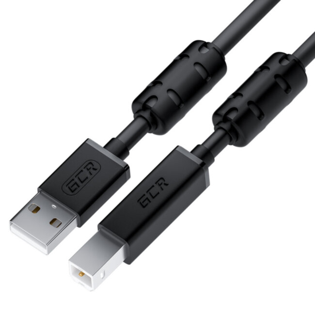 GCR Кабель PROF 5.0m USB 2.0, AM/BM, черный, ферритовые кольца, экран, армированный, морозостойкий Кабель Greenconnect PROF 5.0m USB 2.0, AM / BM
