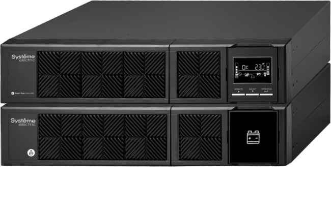ИБП Systeme Electric Smart-Save Online SRV 2000 ВА, конвертируемый форм-фактор 4U, 230 В, 6 розеток  IEC C13, SmartSlot, LCD, USB HID, версия с возможностью увеличения времени автономии, 2 кор. SYSTEME ELECTRIC SRVSE2KRTXLI