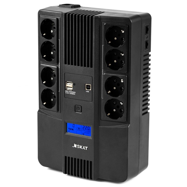 8933 ИБП SKAT-UPS 800-AID-IN-1x9-8 220В 480Вт, LCD, АКБ 1x 9Ач, line interactive, мод.синус, 8хSchuko,2xUS Бастион SKAT-UPS 800-AID-IN-1X9-8