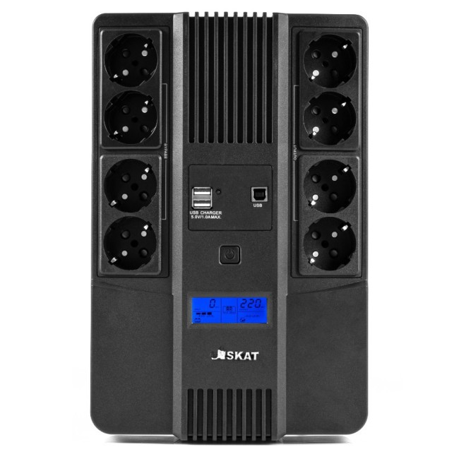 8933 ИБП SKAT-UPS 800-AID-IN-1x9-8 220В 480Вт, LCD, АКБ 1x 9Ач, line interactive, мод.синус, 8хSchuko,2xUS Бастион SKAT-UPS 800-AID-IN-1X9-8