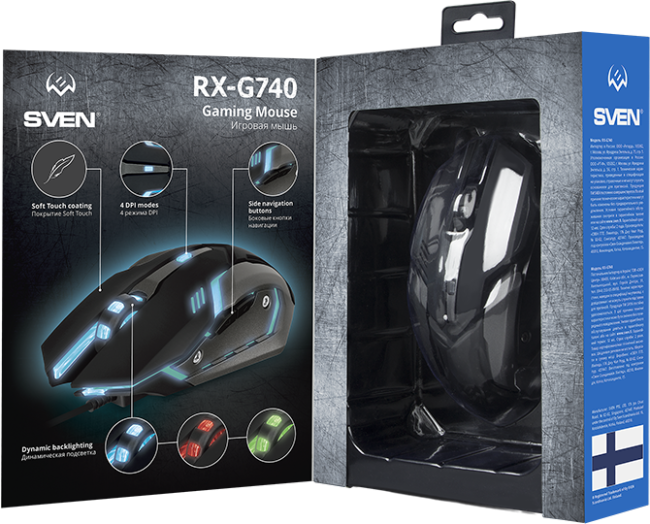 Игровая мышь SVEN RX-G740 USB (5+1кл. бесш. кл. 800-2400DPI, SoftTouch, подсветка) Sven RX-G740