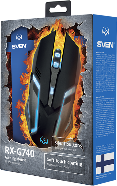 Игровая мышь SVEN RX-G740 USB (5+1кл. бесш. кл. 800-2400DPI, SoftTouch, подсветка) Sven RX-G740