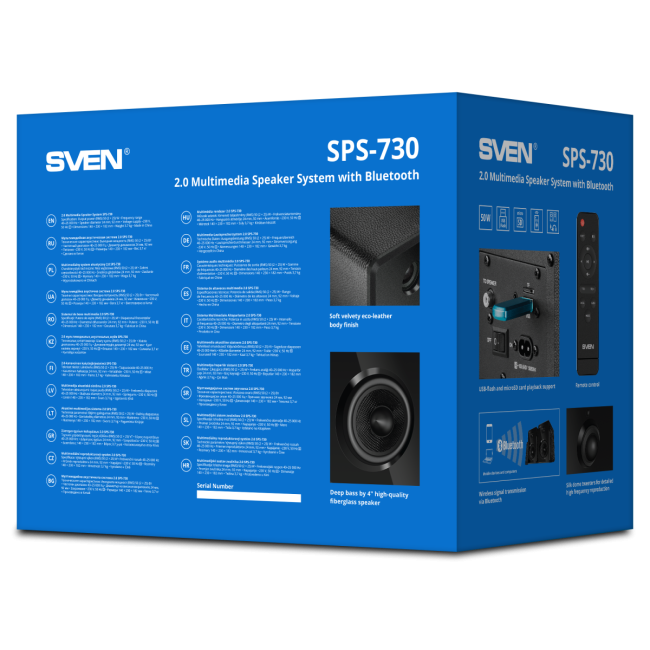 АС 2.0 SVEN SPS-730, черный (50 Вт, Bluetooth, пульт, USB, microSD) Sven SV-021177