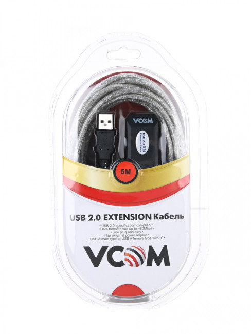 Кабель-адаптер USB2.0-repeater, удлинительный активный <Am-->Af> 5м VCOM <VUS7049-5M> VCOM USB 2.0 Type-AM - USB 2.0 Type-AF 5м