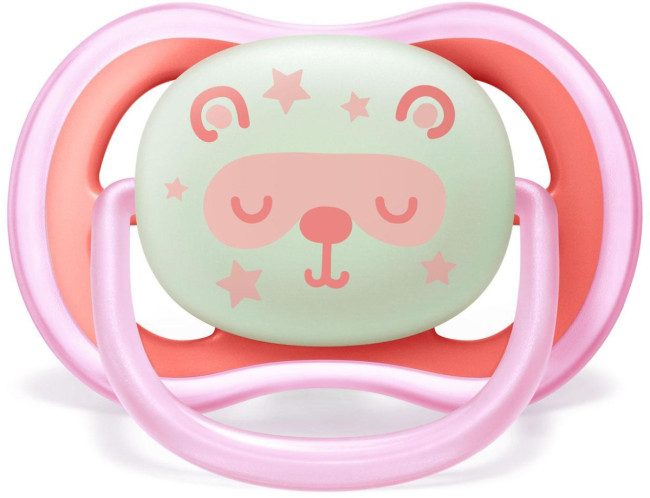 Пустышка 6-18M, 2 шт НОЧНАЯ для девочки Philips Avent ultra air SCF376/22