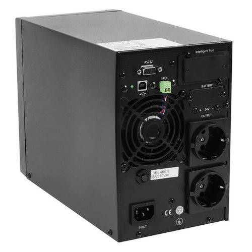 ИБП POWERMAN Online 1000, LCD, двойного преобразования, 1000ВА, 900Вт, 4 штуки IEC320 С13 с резервным питанием, USB, RS232, слот SNMP, разъем EPO, батарея 12В 9Ач 2 шт., 1 кабель для нагрузки C13/C14, 144 х 209 х 293 мм., 9.16кг. ИБП POWERMAN Online 1000I