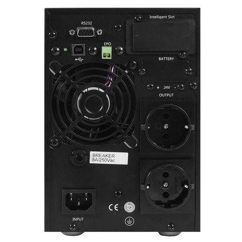 ИБП POWERMAN Online 1000, LCD, двойного преобразования, 1000ВА, 900Вт, 4 штуки IEC320 С13 с резервным питанием, USB, RS232, слот SNMP, разъем EPO, батарея 12В 9Ач 2 шт., 1 кабель для нагрузки C13/C14, 144 х 209 х 293 мм., 9.16кг. ИБП POWERMAN Online 1000I