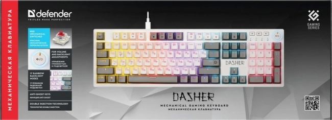 Defender Механическая клавиатура Dasher GK-472 RU,бел/сер,104кн,YH красн,1.5м Defender Dasher GK-472
