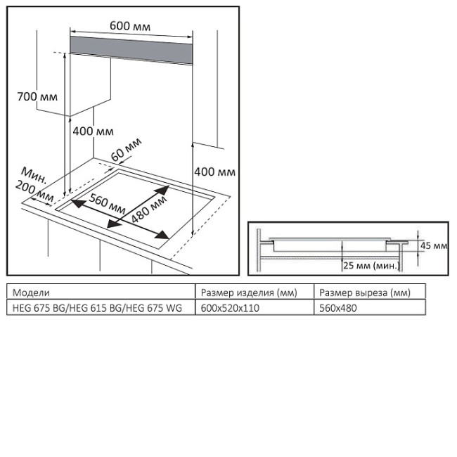 Газовая варочная панель EVELUX EVELUX HEG 615 BG