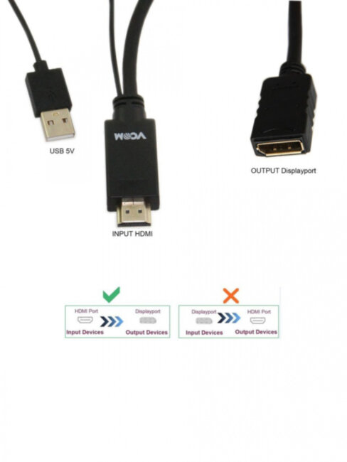 Кабель-переходник HDMI(M) +USB---> DP(F) 0.15m  4K*30Hz VCOM<CG599> VCOM HDMI (m),USB 2.0 Type-AM to DisplayPort (f)