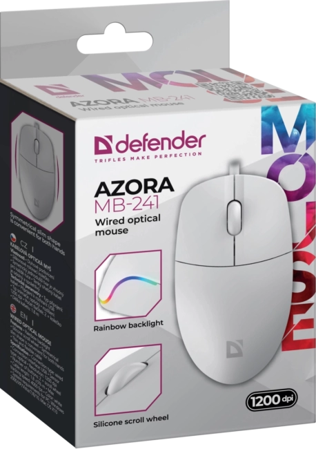 Defender Проводная оптическая мышь Azora MB-241 белый,3D,1200dpi,1,8м Defender 52242