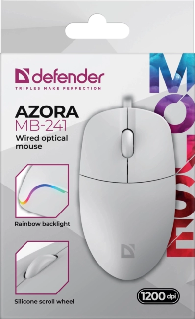 Defender Проводная оптическая мышь Azora MB-241 белый,3D,1200dpi,1,8м Defender 52242