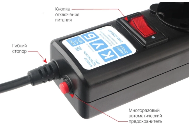 Фильтр-удлинитель Power Cube 1.9м 5 розеток (черный графит) 10А/2,2кВт Электрическая мануфактура SPG5-C2