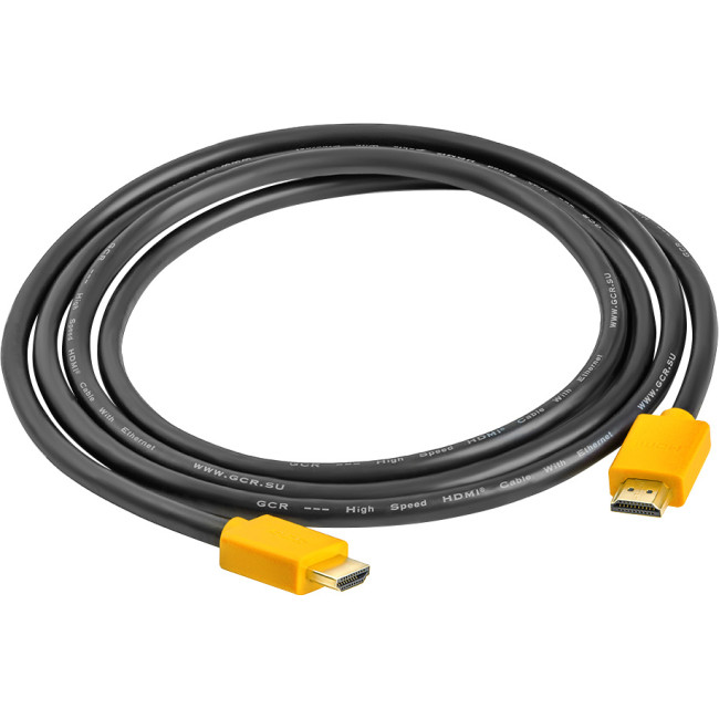 GCR Кабель 1.8m HDMI версия 1.4, черный, желтые коннекторы, OD7.3mm, 30/30 AWG, позолоченные контакты, Ethernet 10.2 Гбит/с, 3D, 4K GCR-HM440-1.8m, экран Greenconnect GCR-HM440-1.8m