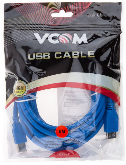 Кабель удлинительный USB3.0 Am-Af 5m VCOM (VUS7065-5M) VCOM USB 3.2 Type-AM - USB 2.0 Type-AF 5м