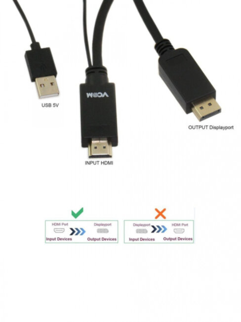 Кабель-переходник HDMI(M) +USB---> DP(M)  4K*30Hz 1.8M, VCOM [CG599C-1.8M) VCOM HDMI (m),USB 2.0 Type-AM to DisplayPort (m)