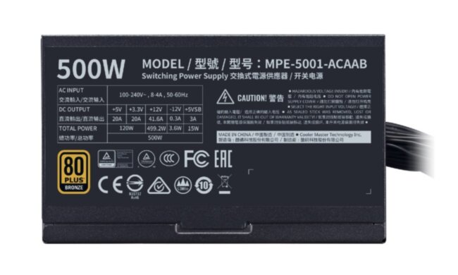 Блок питания 500 Ватт Cooler Master MWE 500 Bronze V2 Блок питания 500 Ватт Cooler Master MWE 500 Bronze V2