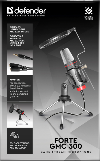 Defender Игровой стрим микрофон Forte GMC 300 3,5 мм, провод 1.5 м Defender Forte GMC 300