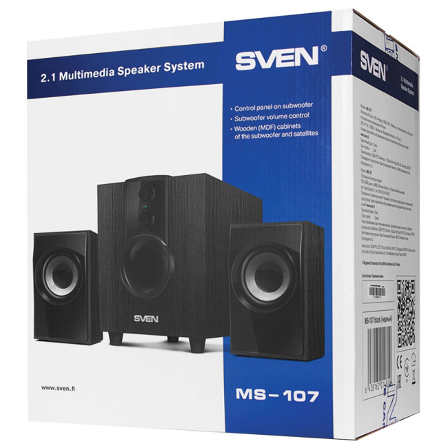 SVEN MS-107, чёрный, акустическая система 2.1, мощность(RMS): 5 Вт+2x2.5 Вт SVEN MS-107