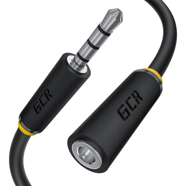 GCR Удлинитель для гарнитуры 0.5m jack 3,5mm/jack 3,5mm черный, желтая окантовка, 28AWG, M/F, GCR-53998 Greenconnect GCR-53998, 0.5 м