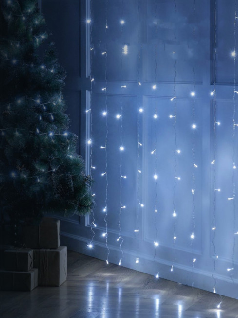 Гирлянда Гирлянда 144LED 220V, 8 режимов, 1,5х1,5м, занавес, холодный белый