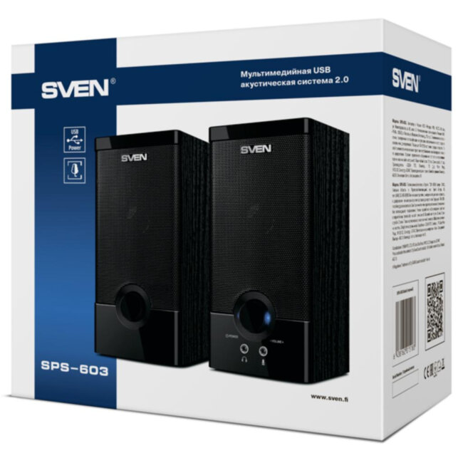SVEN SPS-603, чёрный, акустическая система 2.0, USB, мощность 2x3 Вт(RMS) SVEN SPS-603