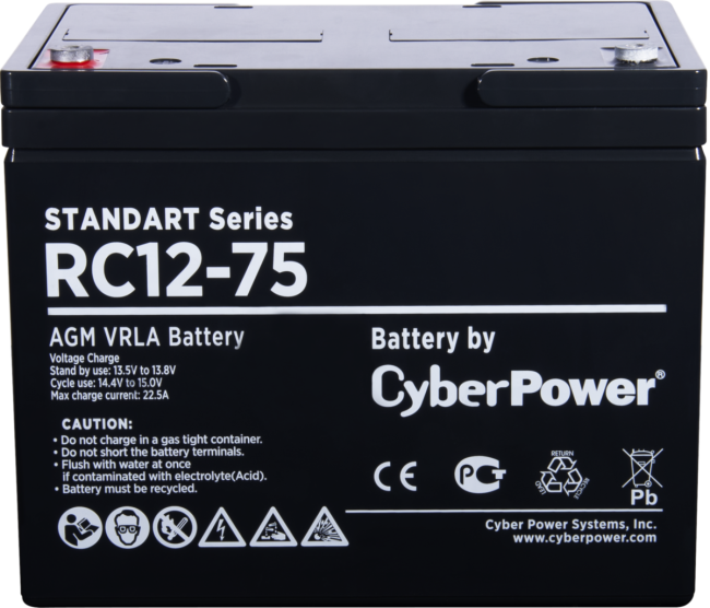 Аккумуляторная батарея SS CyberPower RC 12-75 / 12 В 75 Ач Батарея аккумуляторная для ИБП CyberPower Standart series RС 12-75 Аккумуляторная батарея SS CyberPower RC 12-75 / 12 В 75 Ач Батарея аккумуляторная для ИБП CyberPower Standart series RС 12-75