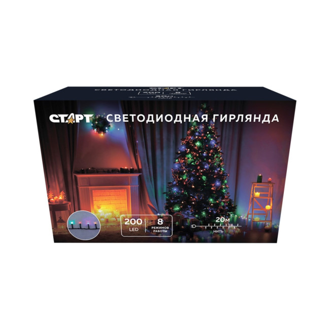 Гирлянда Гирлянда 200LED 220V, 8 режимов, 20 м, нить, разноцветная Гирлянда Гирлянда 200LED 220V, 8 режимов, 20 м, нить, разноцветная