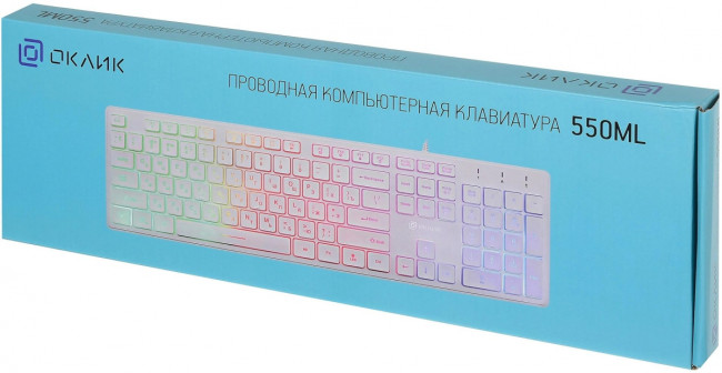 Клавиатура Oklick 550ML белый USB slim Multimedia LED Oklick 1061618 Клавиатура Oklick 550ML белый USB slim Multimedia LED Oklick 1061618