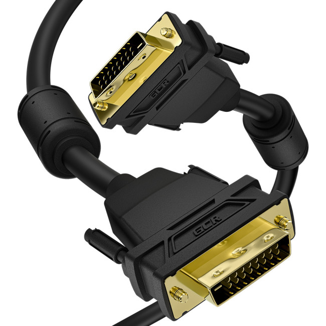 GCR Кабель PROF 1.0m DVI-D, черный, GOLD, ферритовые кольца, OD 8.5mm, 28 AWG, DVI/DVI, 25M/25M, двойной экран, GCR-54237 Greenconnect GCR-54237, 1 м