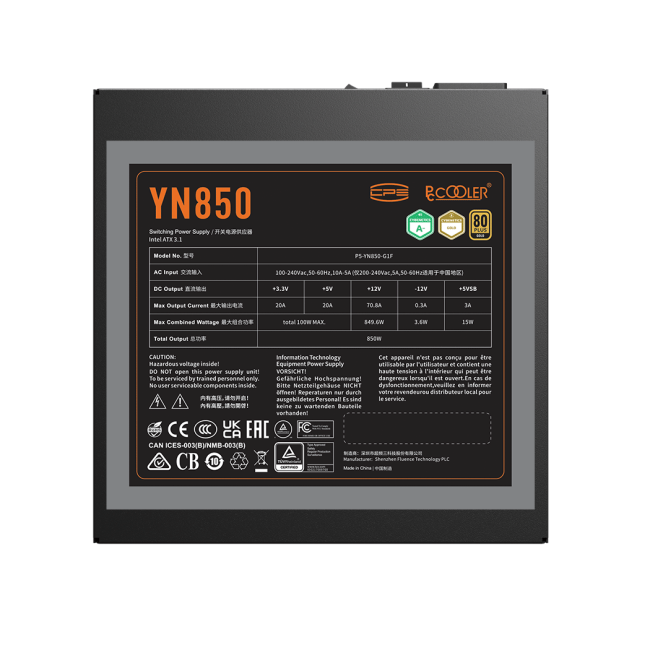 Блок питания ПК PcCooler P5-YN850-G1F Блок питания ПК PcCooler P5-YN850-G1F