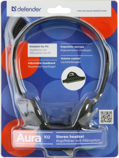 Defender Компьютерная гарнитура Aura 102 черный, кабель 1,8 м Defender Aura 102 Defender Компьютерная гарнитура Aura 102 черный, кабель 1,8 м Defender Aura 102