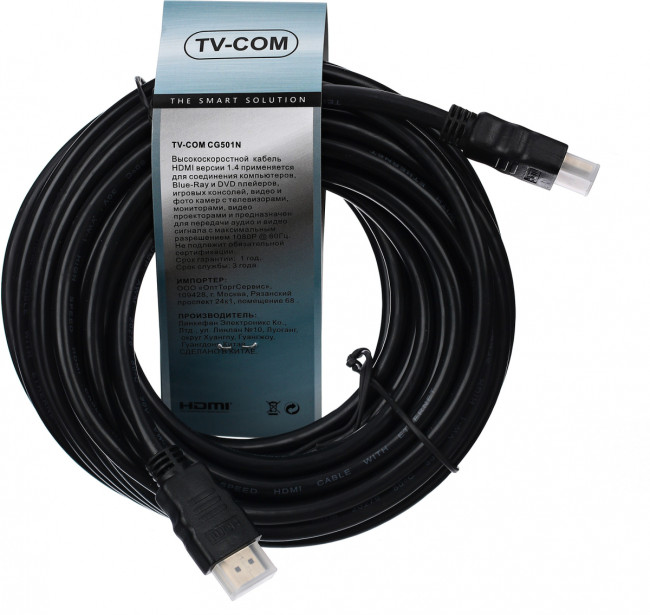 Кабель цифровой HDMI19M to HDMI19M, V1.4+3D, 10m, TV-COM TV-COM HDMI (m) - HDMI (m) 10м