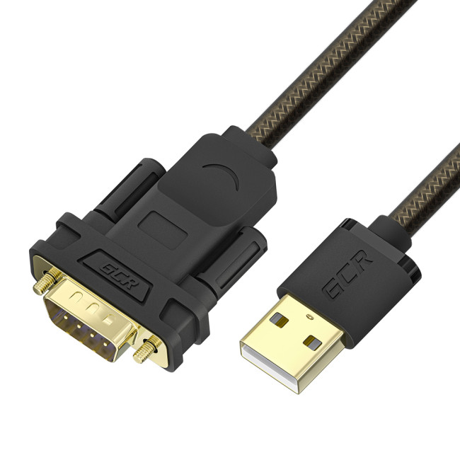 GCR Конвертер-переходник 2.0m PROF USB 2.0 AM / DB9 RS-232  c чипсетом PL2303GS, черно-прозрачный, двойной экран с армированием GreenConnect GCR-55821