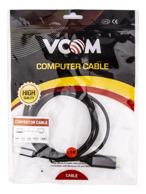 Кабель-адаптер USB 3.1 Type-Cm --> HDMI A(m) 4K@60Hz, 1.8m ,Aluminium Shell,VCOM <CU423MC-1.8M> VCOM USB 3.2 Type-C (m) - HDMI (m) 1.8м