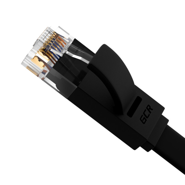 Greenconnect Патч-корд PROF плоский прямой 10.0m, UTP медь кат.6, черный, позолоченные контакты, 30 AWG, GCR-LNC616-10.0m, ethernet high speed 10 Гбит/с, RJ45, T568B Greenconnect RJ45(m) - RJ45(m) Cat.6 U/UTP LSZH 10м