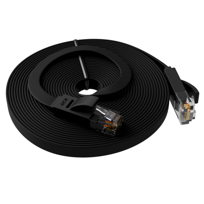 Greenconnect Патч-корд PROF плоский прямой 10.0m, UTP медь кат.6, черный, позолоченные контакты, 30 AWG, GCR-LNC616-10.0m, ethernet high speed 10 Гбит/с, RJ45, T568B Greenconnect RJ45(m) - RJ45(m) Cat.6 U/UTP LSZH 10м