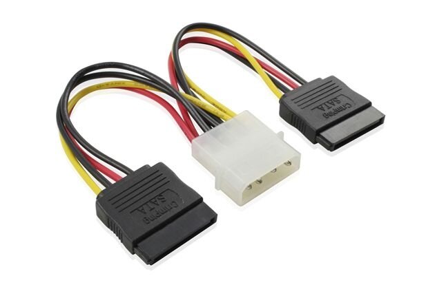 Кабель SATA питания-разветвитель 0.15 m GCR GC- ST205, MOLEX 4pin / 2 x SATA 15pin, медь, пакет Greenconnect GC-ST205