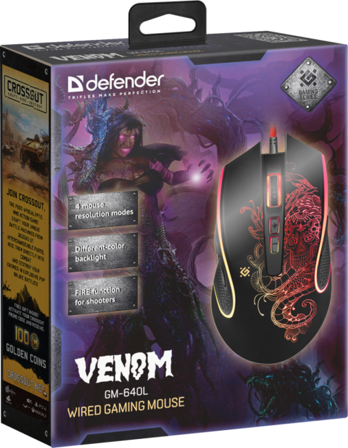 Defender Проводная игровая мышь Venom GM-640L оптика,8кнопок,3200dpi Defender Venom GM-640L