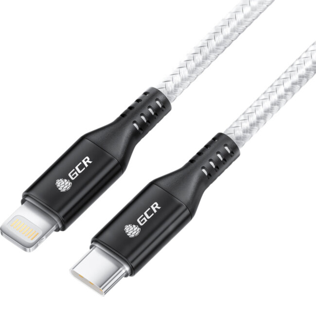 GCR Кабель 1.0m TypeC/Lightning MFI POWER DELIVERY 18 W, быстрая зарядка, белый нейлон, корпус черный, GCR-53188 Greenconnect GCR-53188