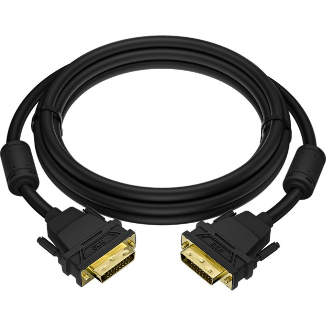 GCR Кабель PROF 1.8m DVI-D, черный, GOLD, ферритовые кольца, OD 8.5mm, 28 AWG, DVI/DVI, 25M/25M, двойной экран, GCR-52996 Greenconnect GCR-52996, 1.8 м