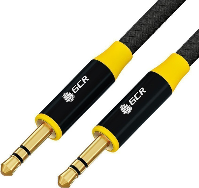 GCR Кабель 1.0m аудио jack 3.5mm/jack 3.5mm черный нейлон, GOLD, AL case черный, желтая окантовка, M/M, GCR-54244 Greenconnect GCR-54244