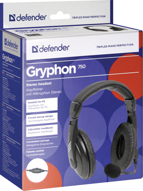 Defender Компьютерная гарнитура Gryphon 750 черный, кабель 2 м Defender Gryphon 750 Defender Компьютерная гарнитура Gryphon 750 черный, кабель 2 м Defender Gryphon 750