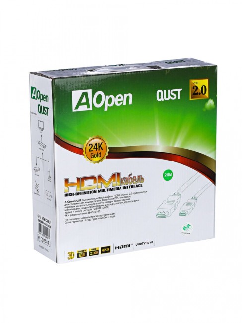 Кабель HDMI 19M/M ver 2.0, 20М, 2 фильтра  Aopen <ACG711D-20M> AOpen HDMI (m) - HDMI (m) 20м