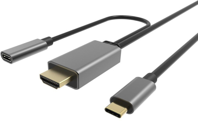 Кабель-адаптер USB 3.1 Type-Cm --> HDMI A(m) 4K@60Hz, 1.8m , PD, Alum Shell,VCOM <CU423MCPD-1.8M> VCOM USB 3.2 Type-C (m) - HDMI (m),USB 3.2 Type-C (m)