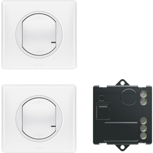 CLN БЕЛ Пакет упр.осв.2х м. Набор умных беспроводных выключателей Legrand серия Celiane with NETATMO, Цвет Белый. Готовое решение для управления освещением. Состоит: Микромодуль реле 300 Вт 240В + два умных беспроводных 1-клавишных выключателя + Рамки Бел