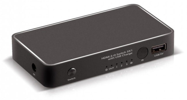 Greenconnect Переключатель HDMI V2.0+USB Charge 3 к 1 серия Greenline Greenconnect Переключатель Greenline HDMI V2.0 +USB Charge 5 к 1